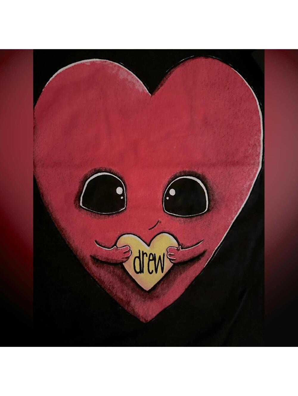 drewhouse Black SS T-shirt w red drewmoji heart L NWT